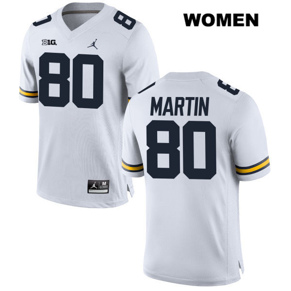 Women's NCAA Michigan Wolverines Oliver Martin #80 White Jordan Brand Authentic Stitched Football College Jersey AG25S01GT
